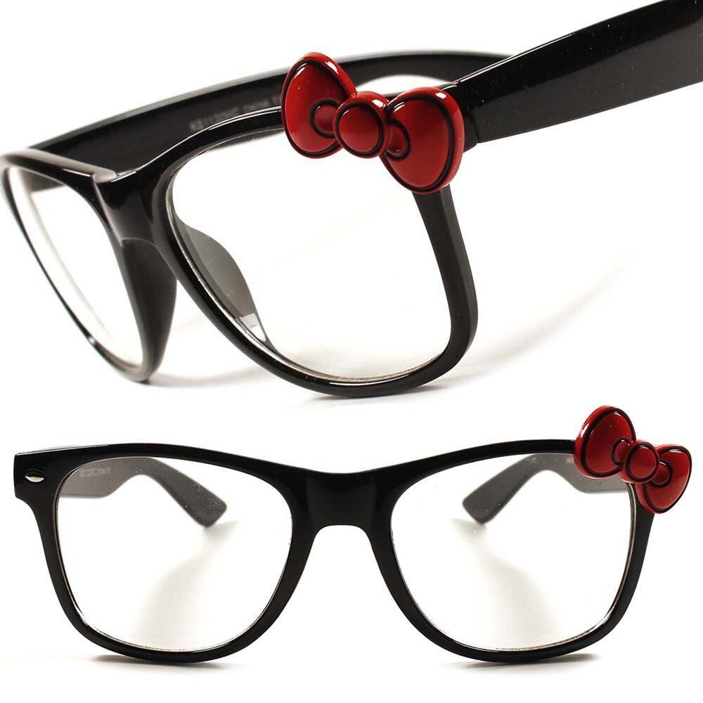 Vintage Retro Womens Cute Red Bow Tie Clear Lens Eye Glasses Frame Black